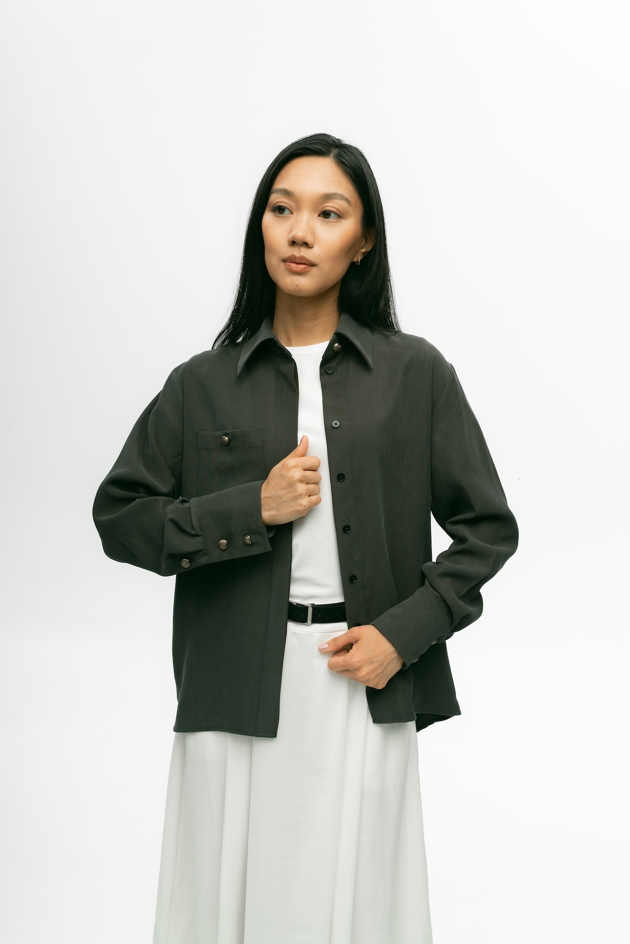Rune Button-Up in Grey Olive