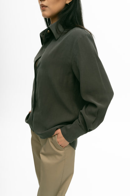Rune Button-Up in Grey Olive